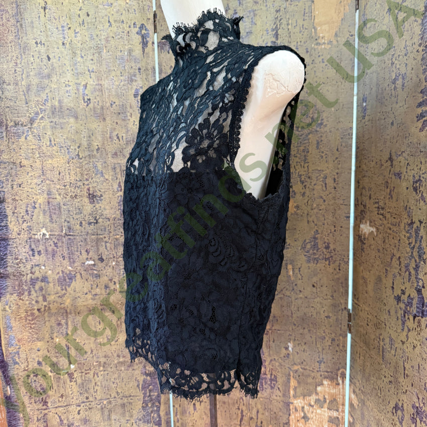 1985 Jessica McClintock Sleeveless Black Lace Blouse S lace top