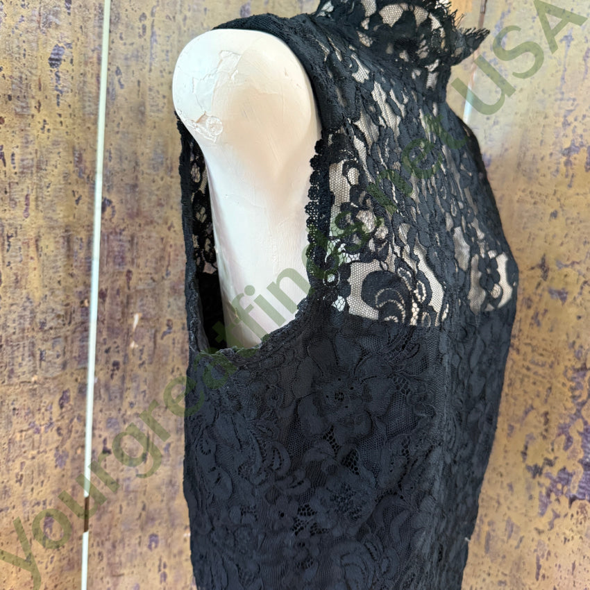 1985 Jessica McClintock Sleeveless Black Lace Blouse S lace top
