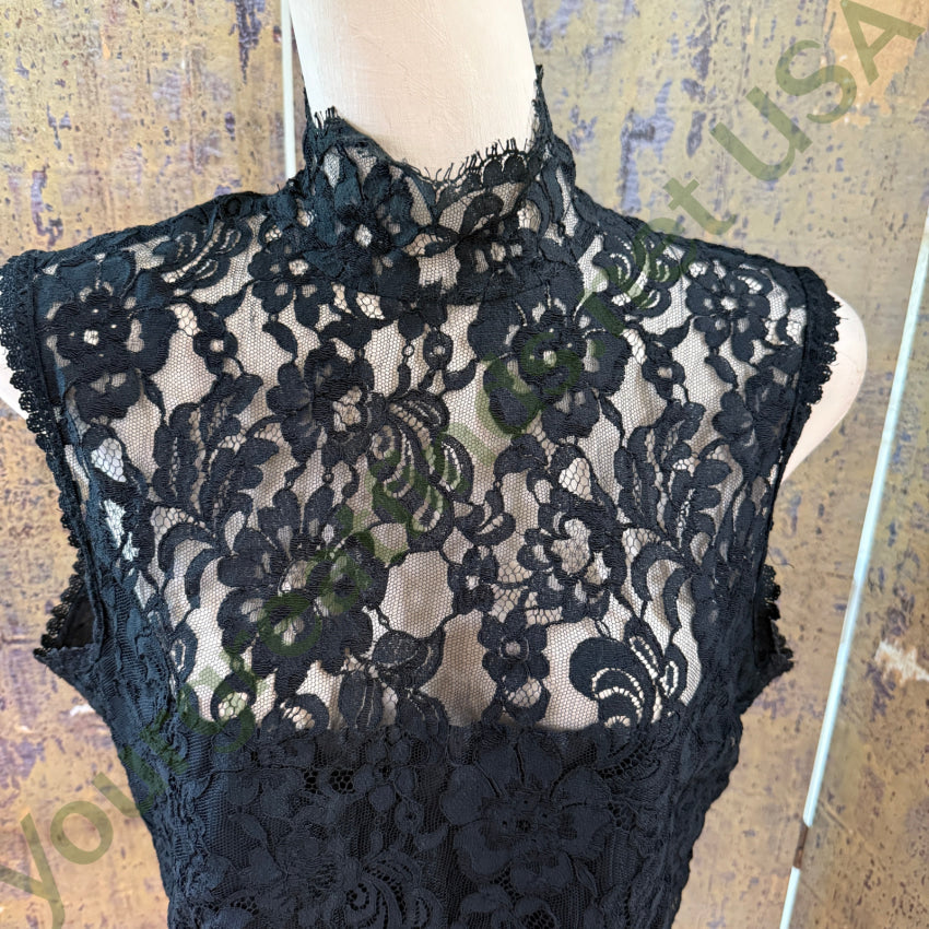 1985 Jessica McClintock Sleeveless Black Lace Blouse S lace top