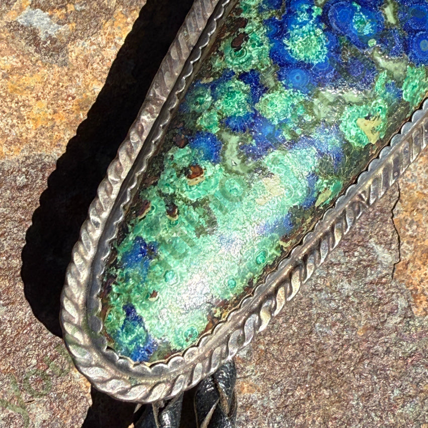 1989 Sterling Silver Azurite Malachite Bolo Tie bolo tie