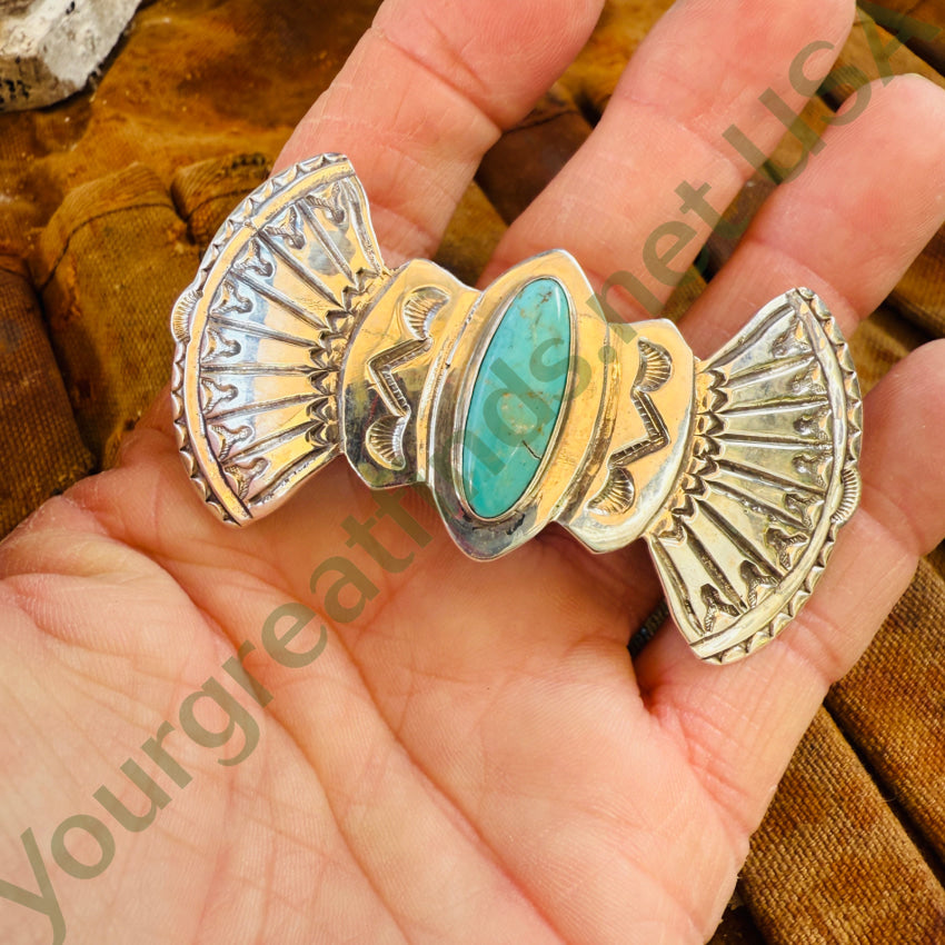 1990s Sterling Silver & Turquoise Hair Barrette Mary Chavez San Felipe hair barrette