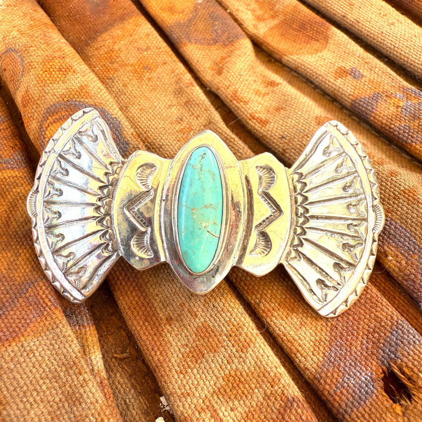 1990s Sterling Silver & Turquoise Hair Barrette Mary Chavez San Felipe hair barrette
