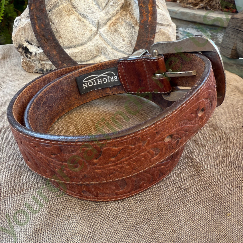 1993 Brown Tooled Leather Belt Brighton belt