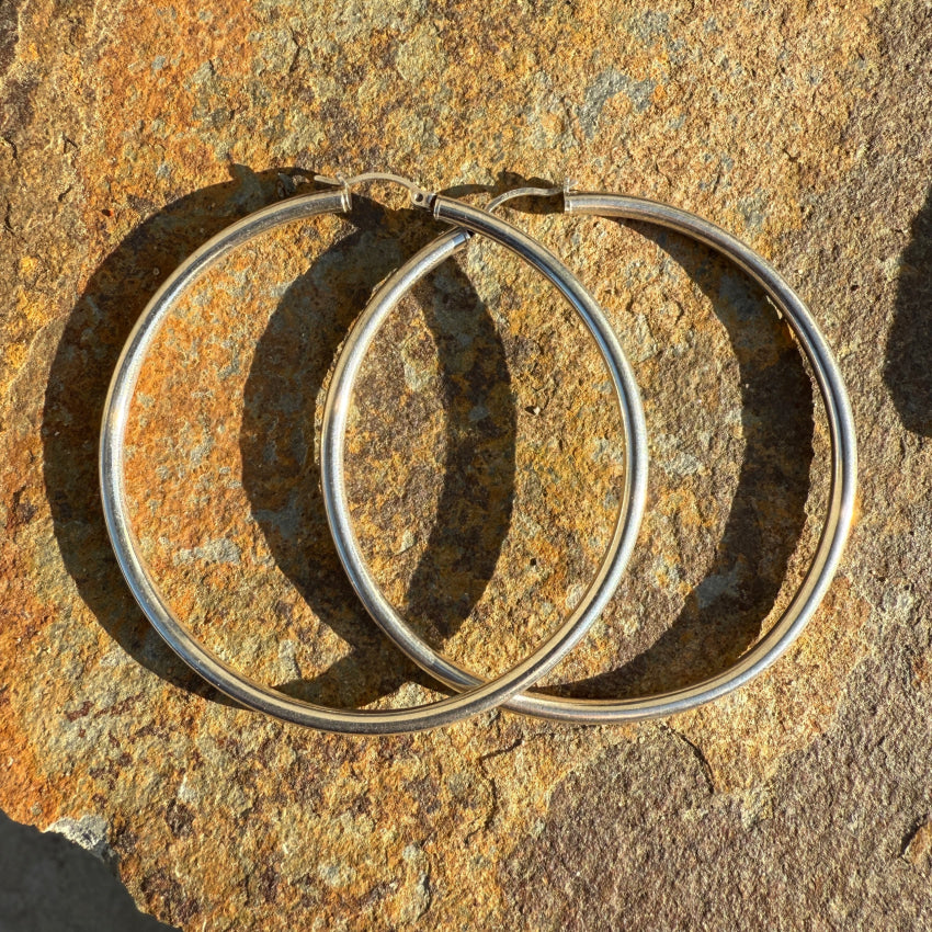 2 1/2” Sterling Silver Pierced Hoop Earrings Hoop Earrings