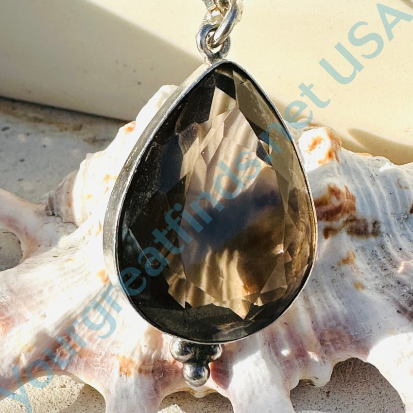 26 Carat Champagne Citrine Sterling Silver Pendant Chain Necklace