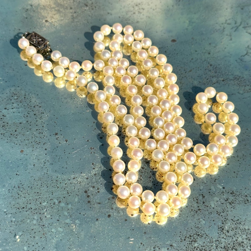 34 Long Hand Knotted 6Mm Cultured Pearl Necklace