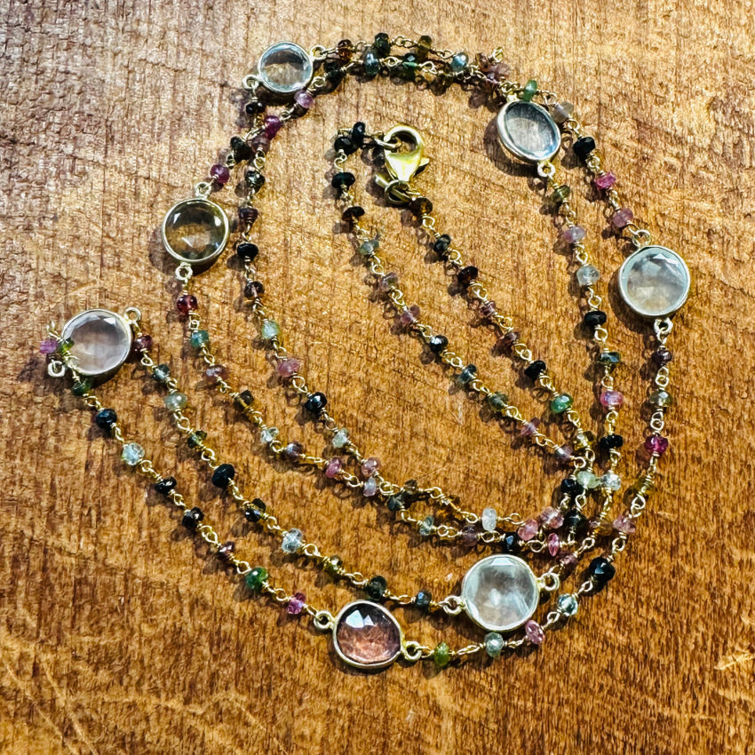 35’ Long Gold Over Sterling Silver Multiple Gemstone Necklace Necklace