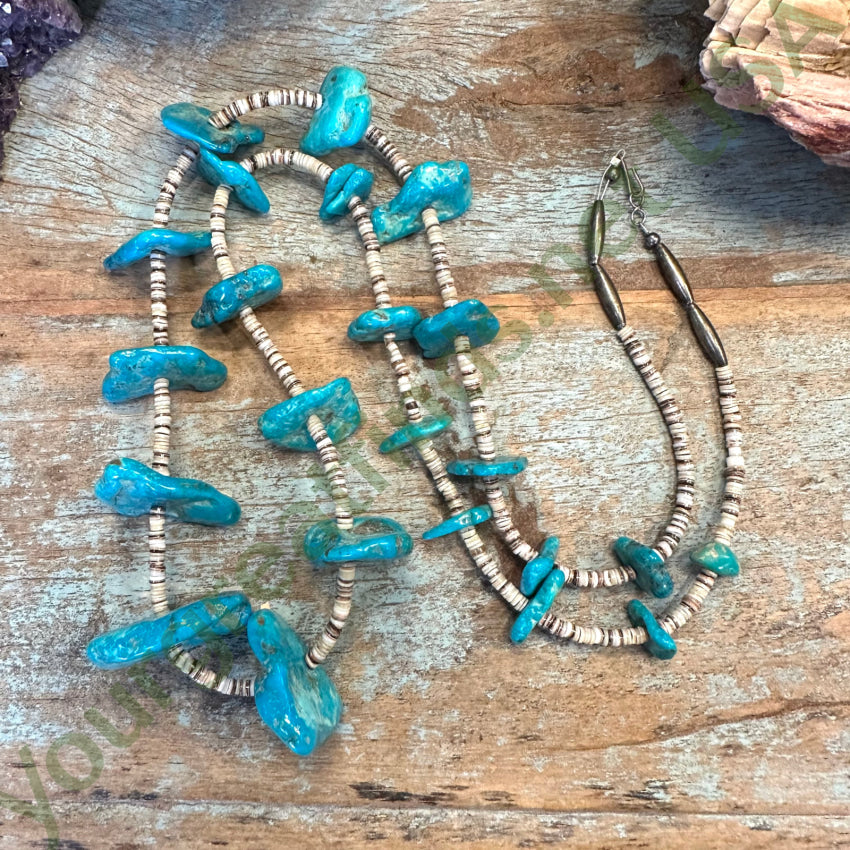 39.5 Long Turquoise Heishi Necklace Vintage Southwestern
