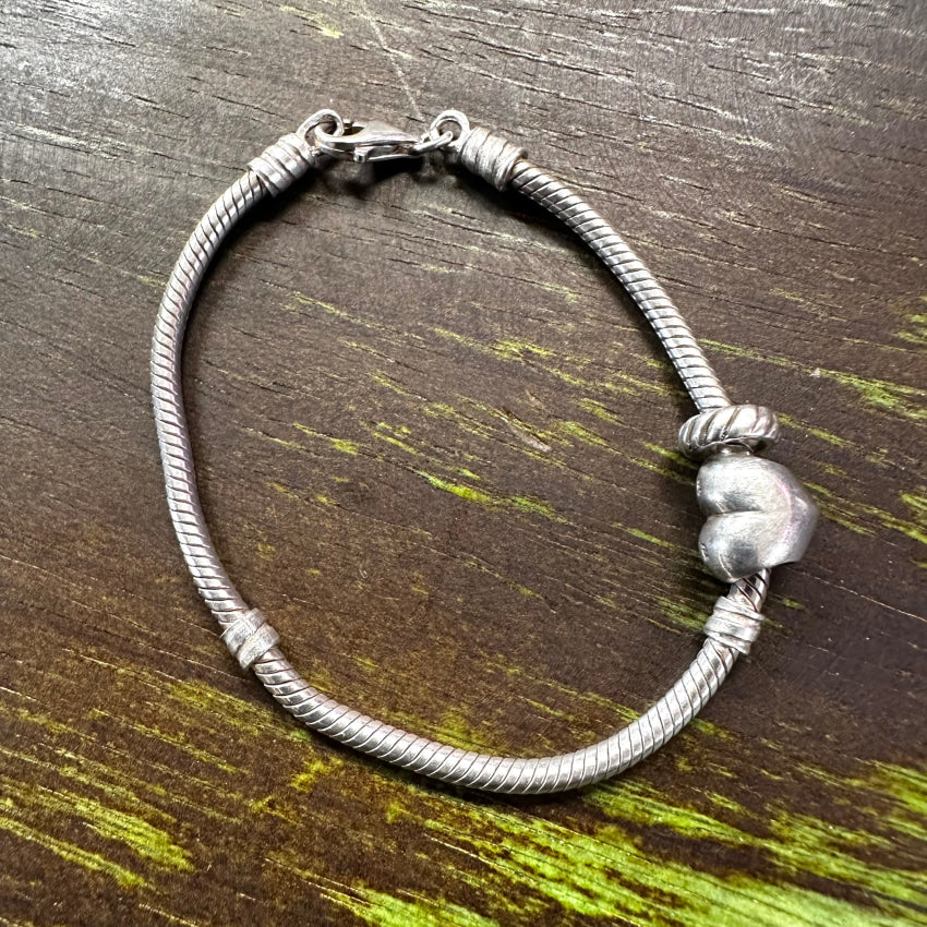 7’’ Pandora Cable Bracelet W/ Heart Charm Divider Bead Bracelet