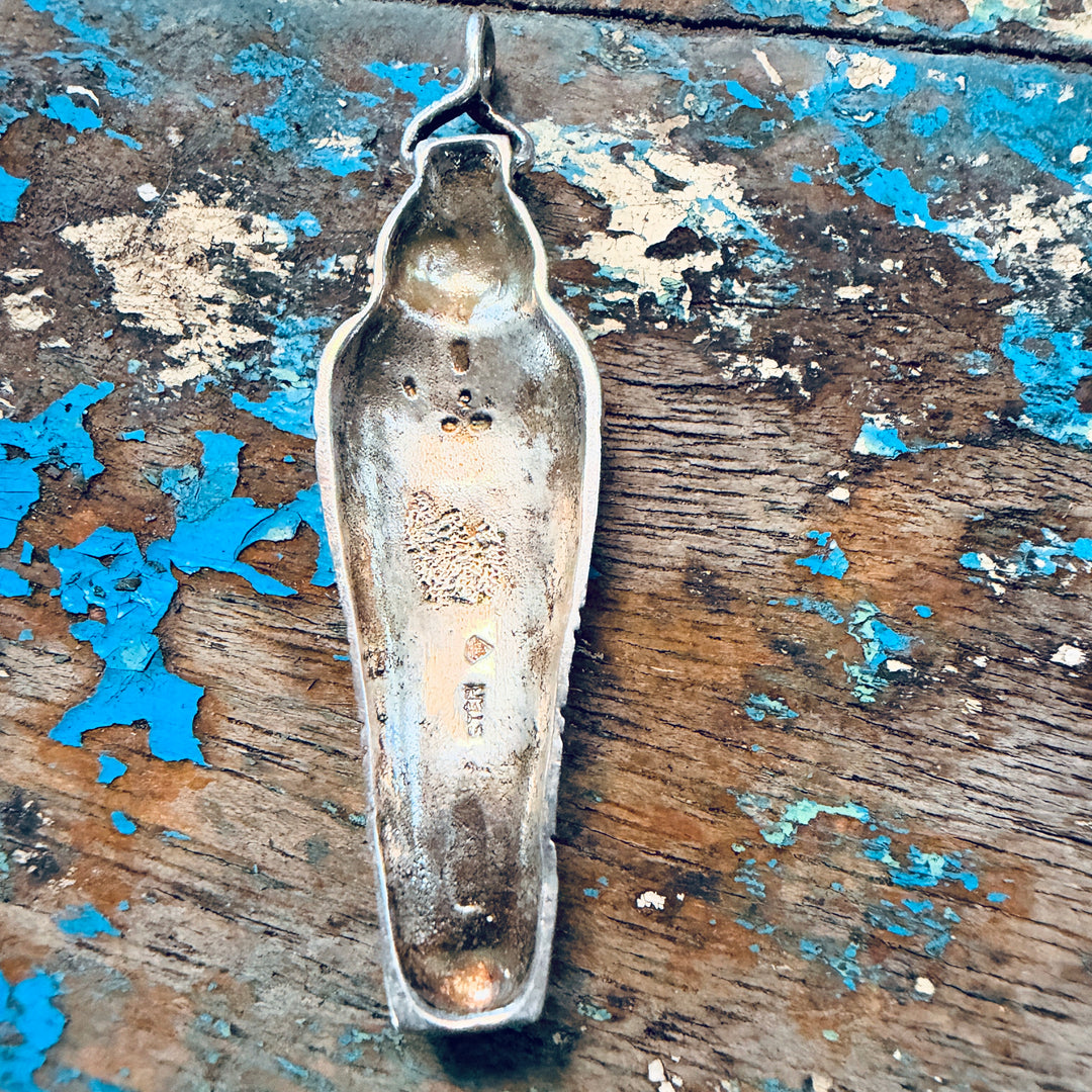 Vintage Cast Sterling Silver Egyptian Mummy Sarcophagus Pendant