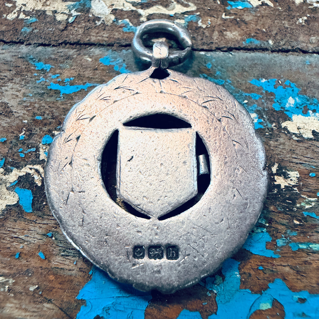 Very Time-Worn British Sterling Silver Crest Pendant