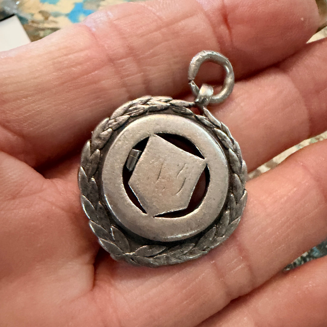 Very Time-Worn British Sterling Silver Crest Pendant
