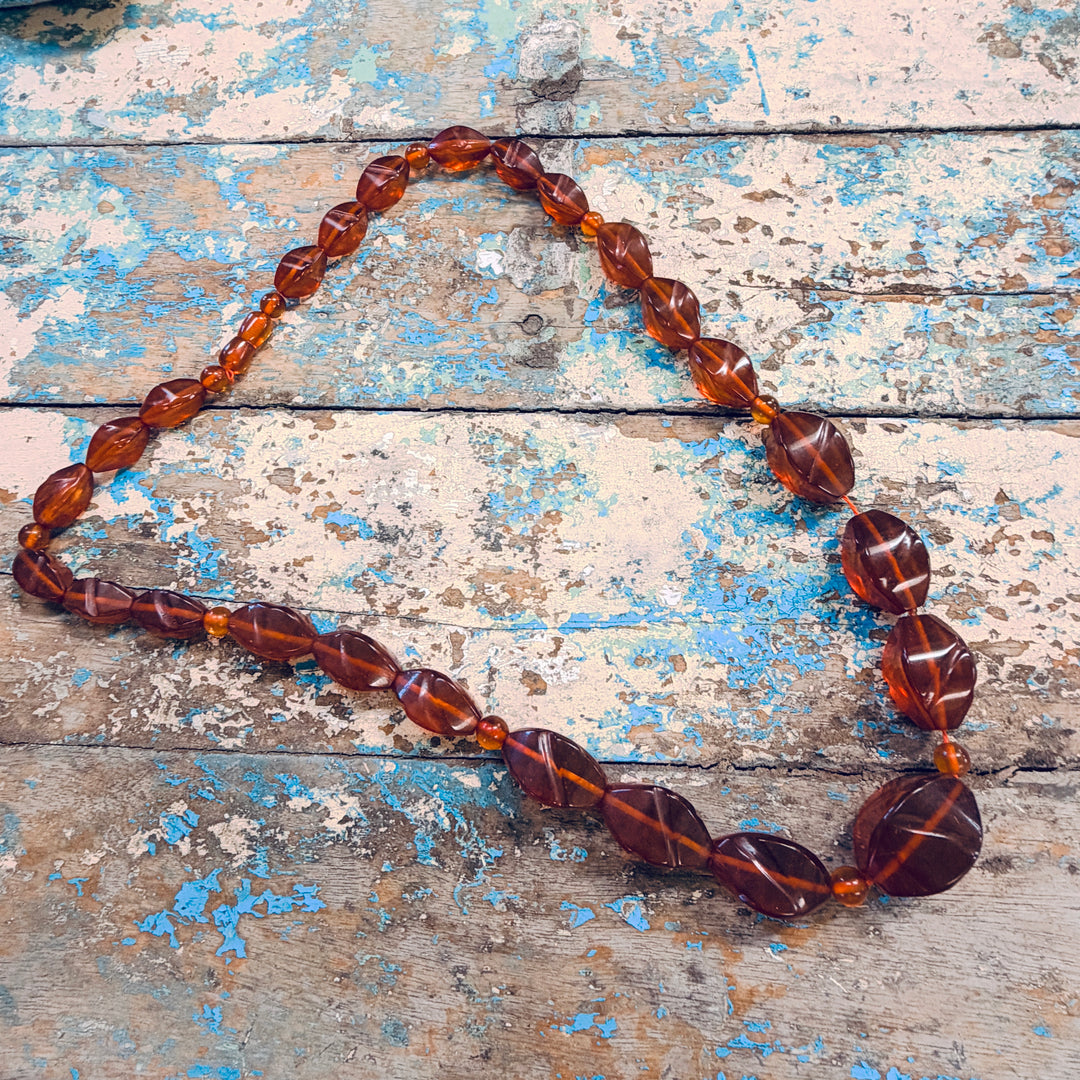 Vintage Mid-Century Amber Bead Necklace
