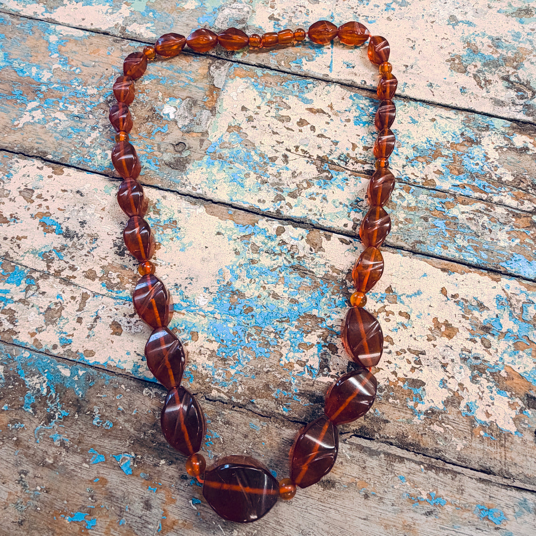 Vintage Mid-Century Amber Bead Necklace