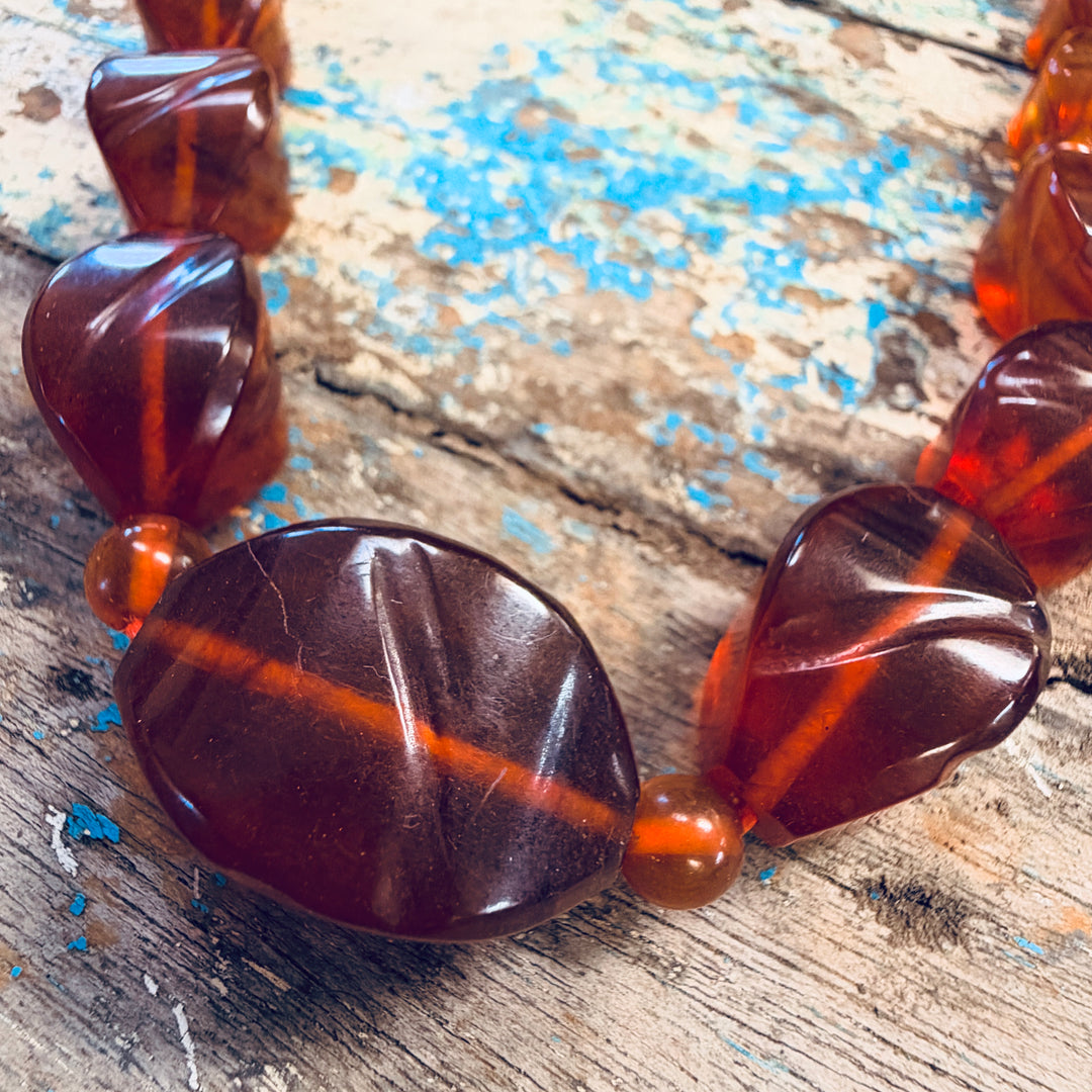 Vintage Mid-Century Amber Bead Necklace