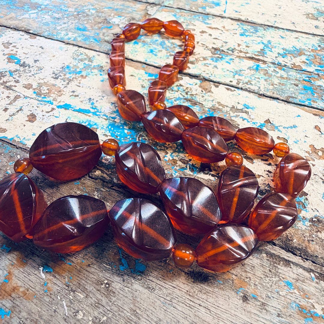 Vintage Mid-Century Amber Bead Necklace
