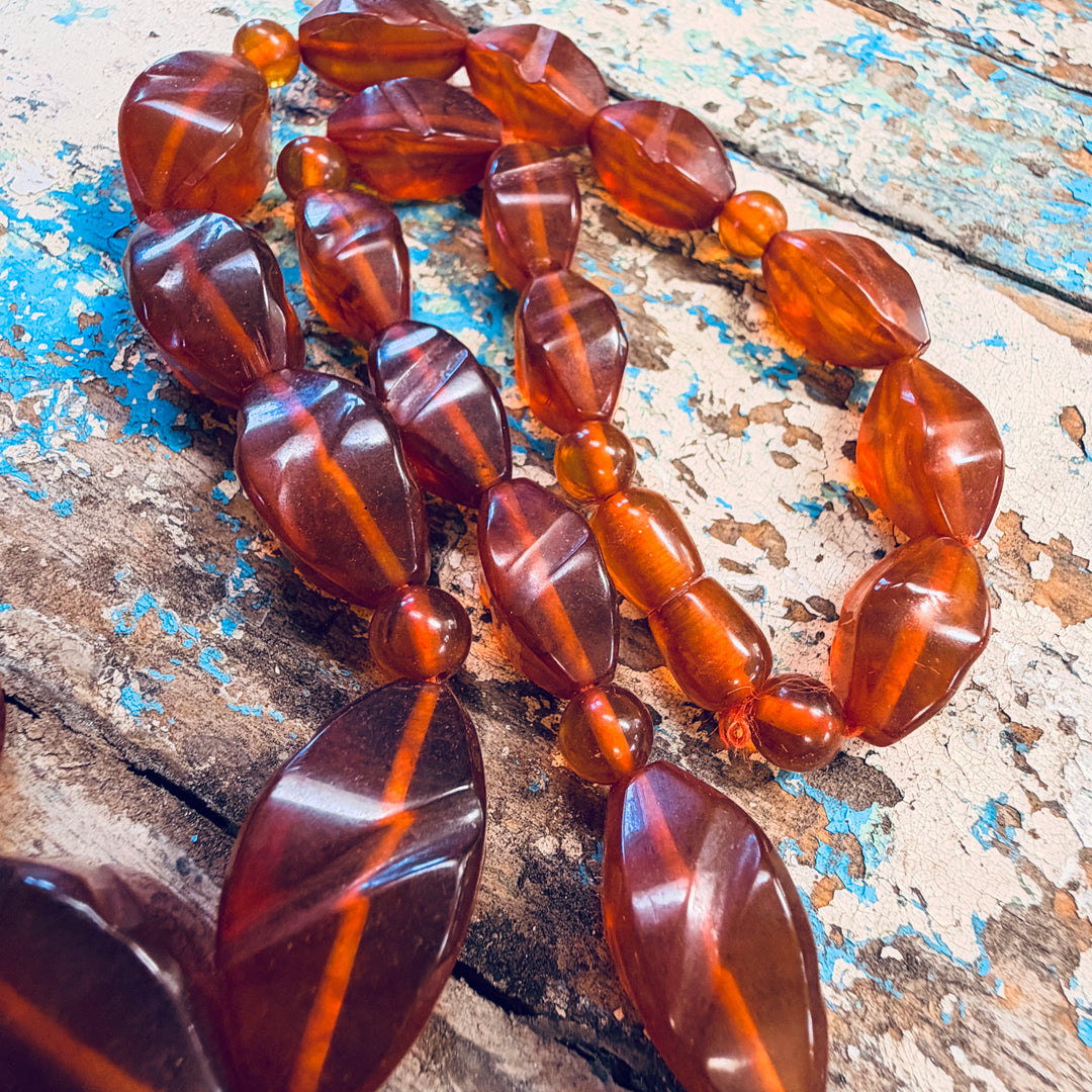 Vintage Mid-Century Amber Bead Necklace