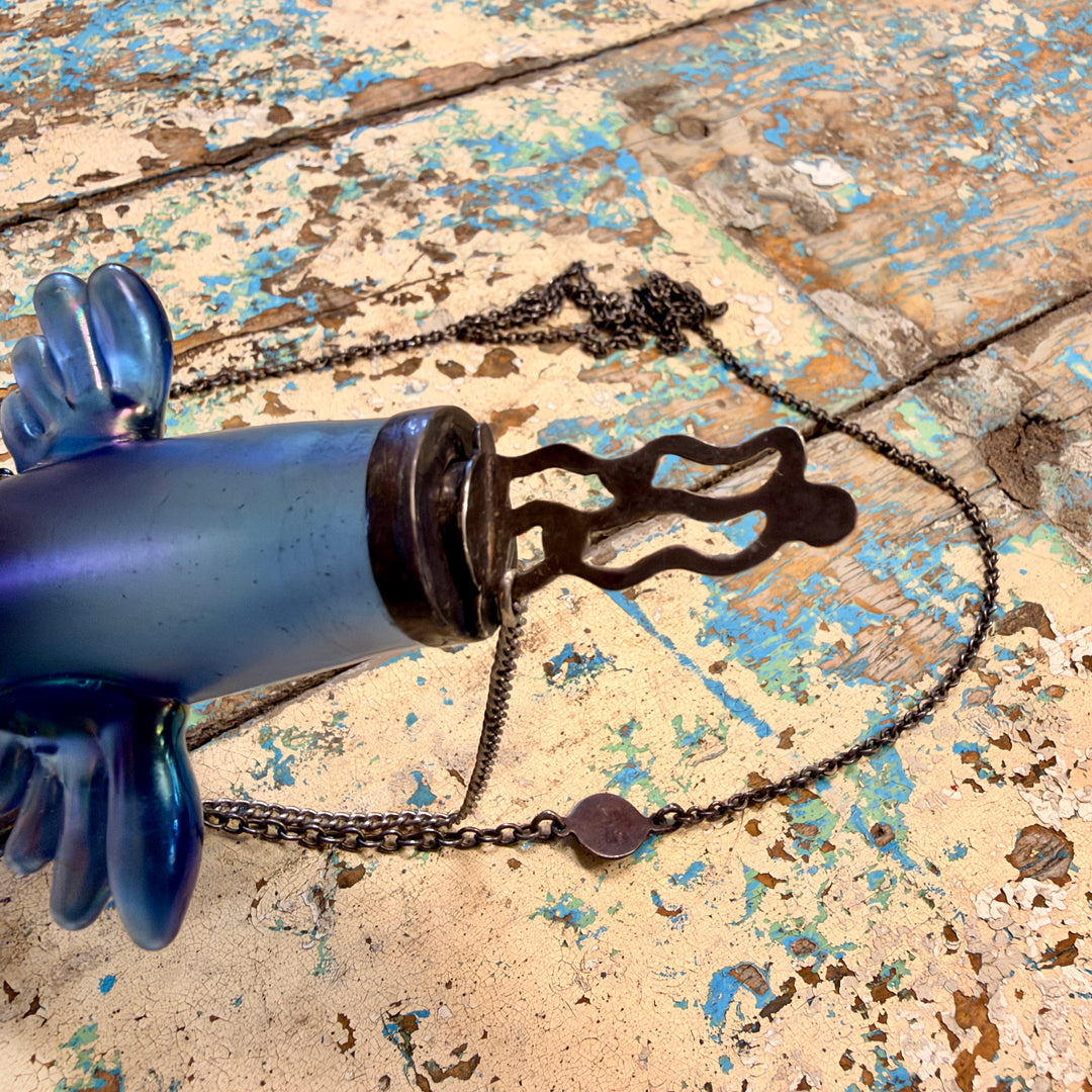 Vintage Hand Blown Glass Indigo Aurora Borealis Perfume Bottle Necklace
