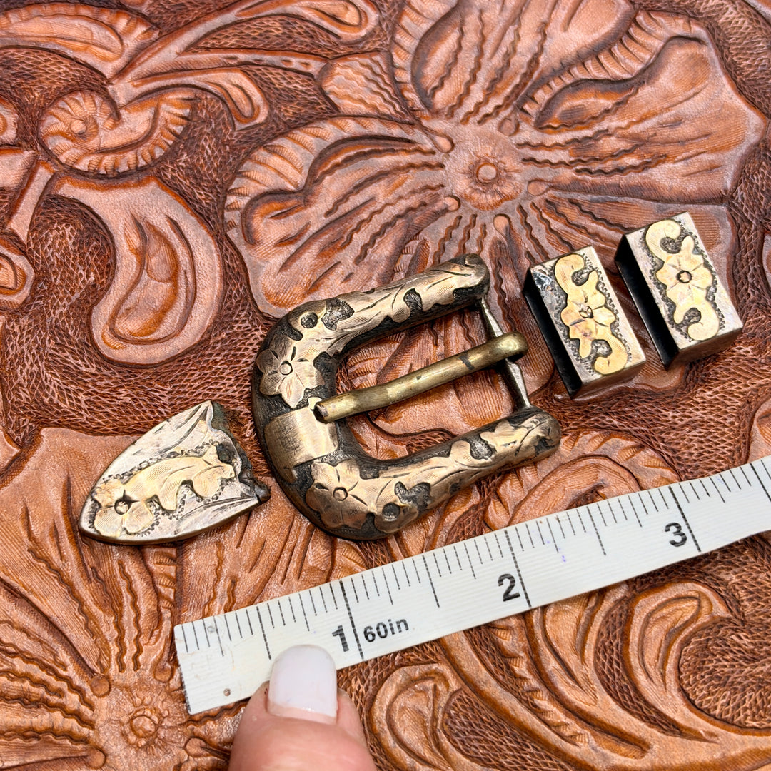 Vintage Mid-Century Western Ranger Buckle Set 4 PC Mexico Sterling Gold
