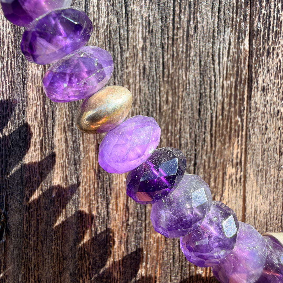 Deep Purple Faceted Bead Necklace Large Sterling Silver Enhancer Pendant
