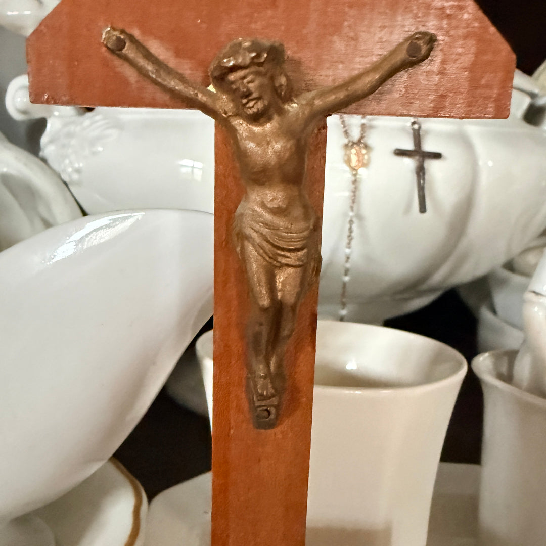 Vintage Wooden Freestanding Crucifix