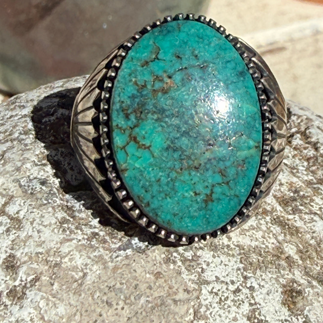 Vintage Navajo Sterling Silver & Turquoise Signet Ring Size 12