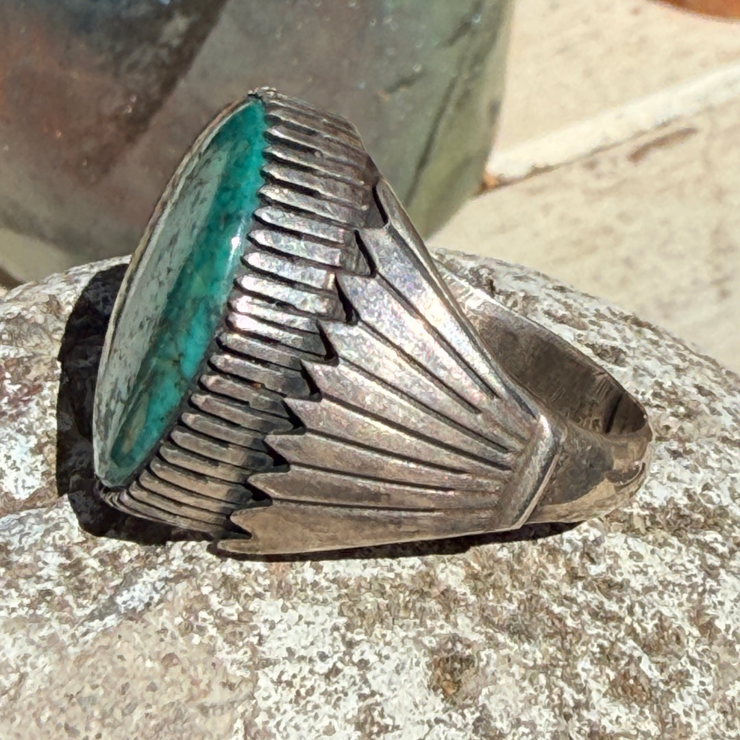 Vintage Navajo Sterling Silver & Turquoise Signet Ring Size 12