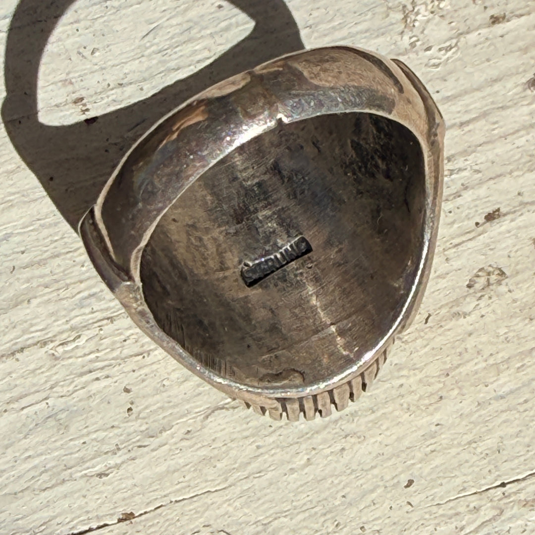 Vintage Navajo Sterling Silver & Turquoise Signet Ring Size 12