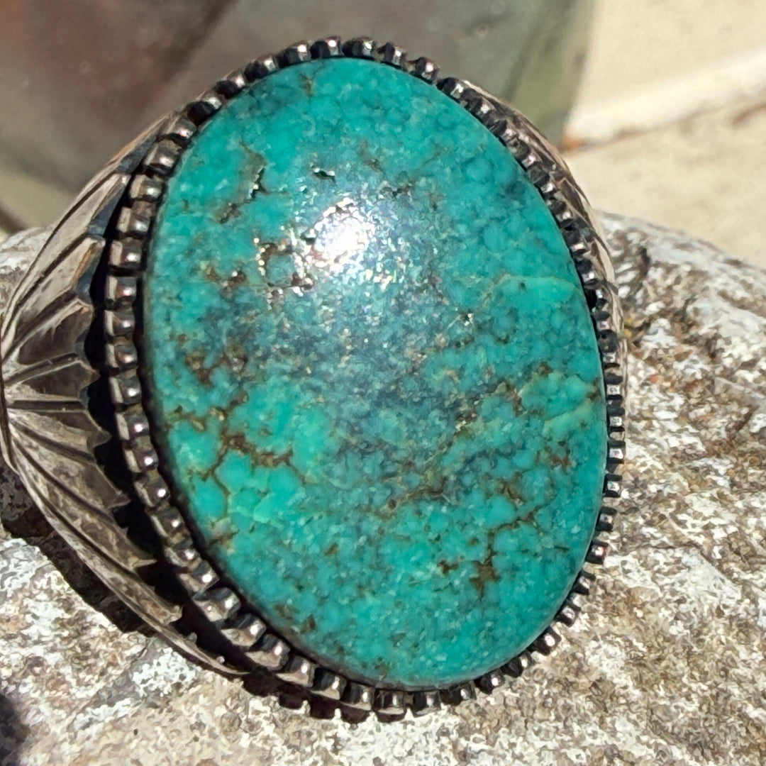 Vintage Navajo Sterling Silver & Turquoise Signet Ring Size 12