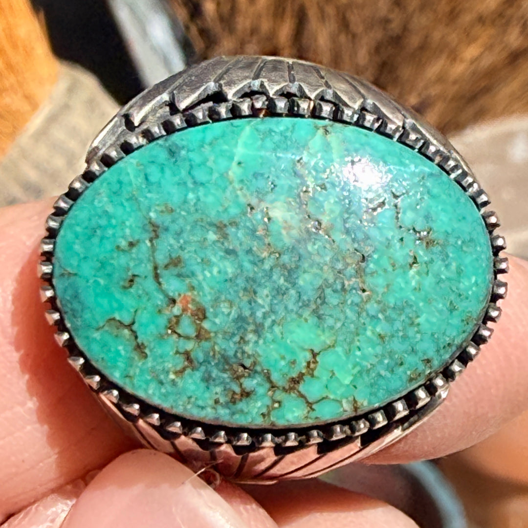 Vintage Navajo Sterling Silver & Turquoise Signet Ring Size 12