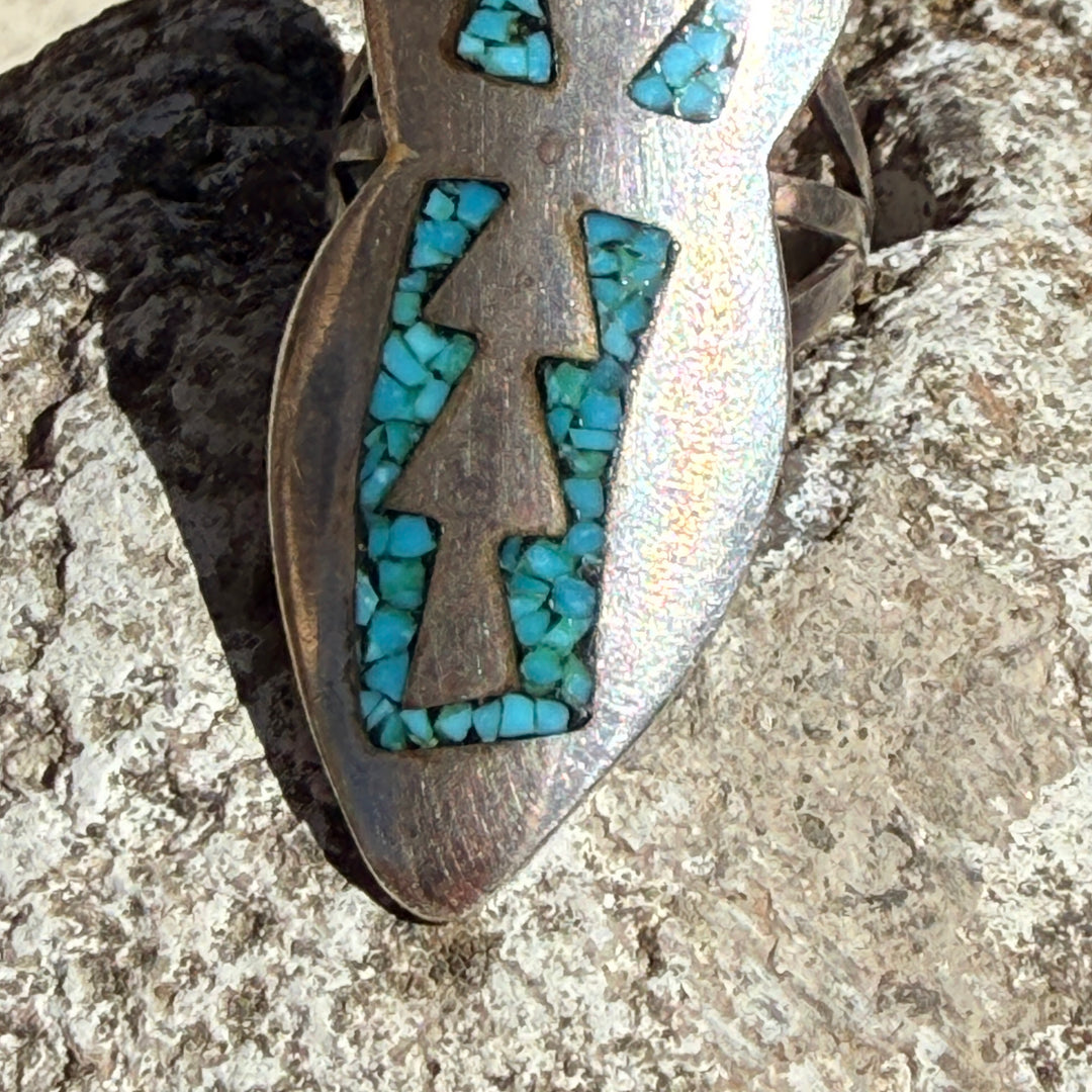 Vintage Navajo Sterling Silver & Turquoise Shiprock Mosaic Size 7