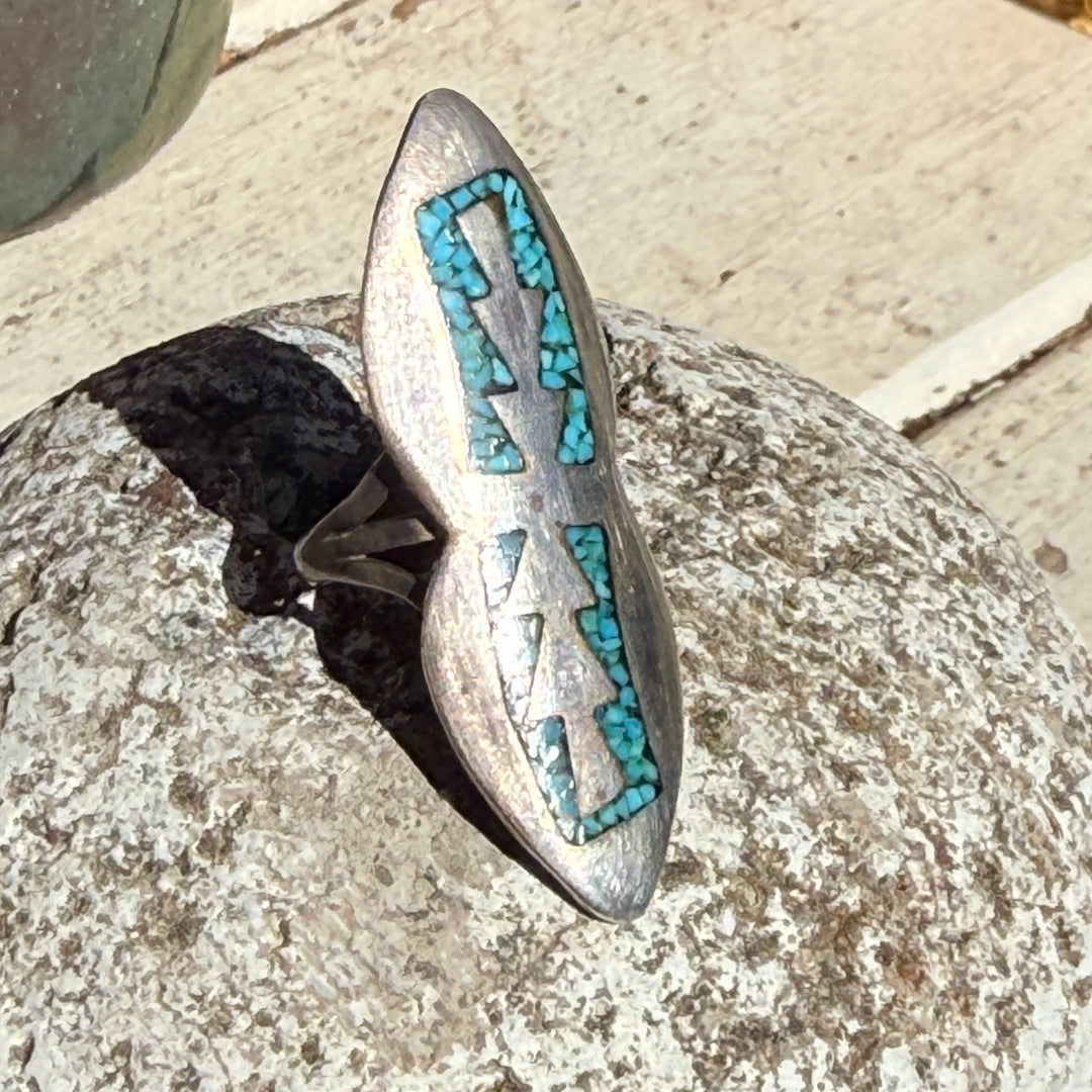 Vintage Navajo Sterling Silver & Turquoise Shiprock Mosaic Size 7