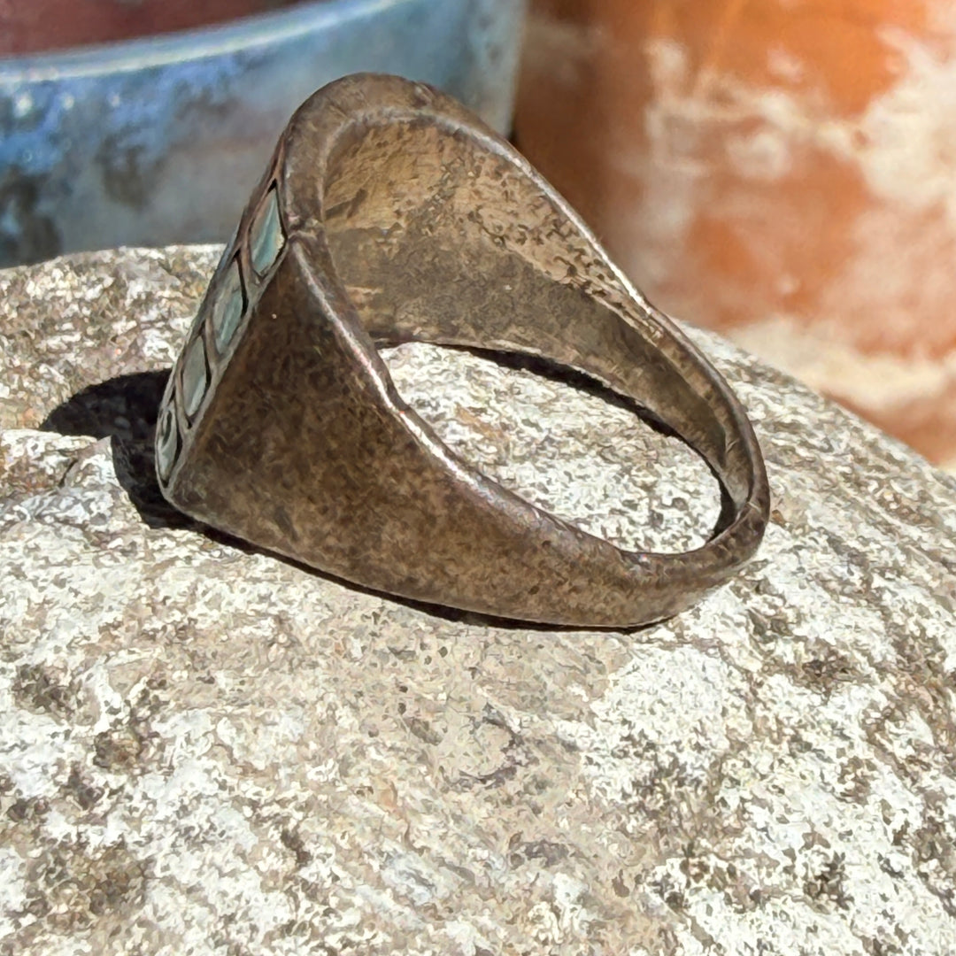 Vintage Navajo Sterling Silver & Turquoise Inlay Ring Size 10