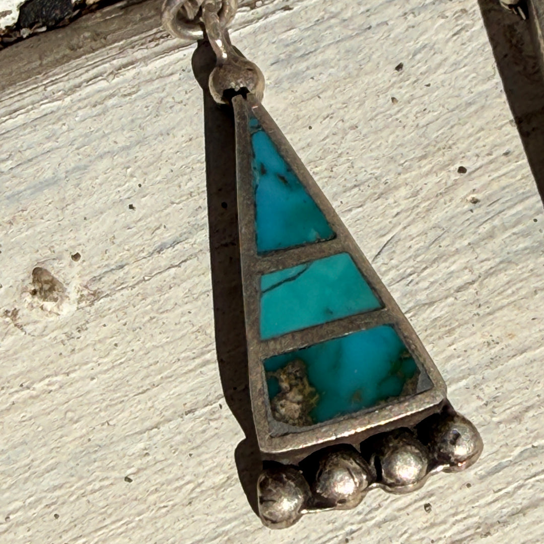 Early Native American Sterling Silver & Turquoise Inlay Screw Back Earrings