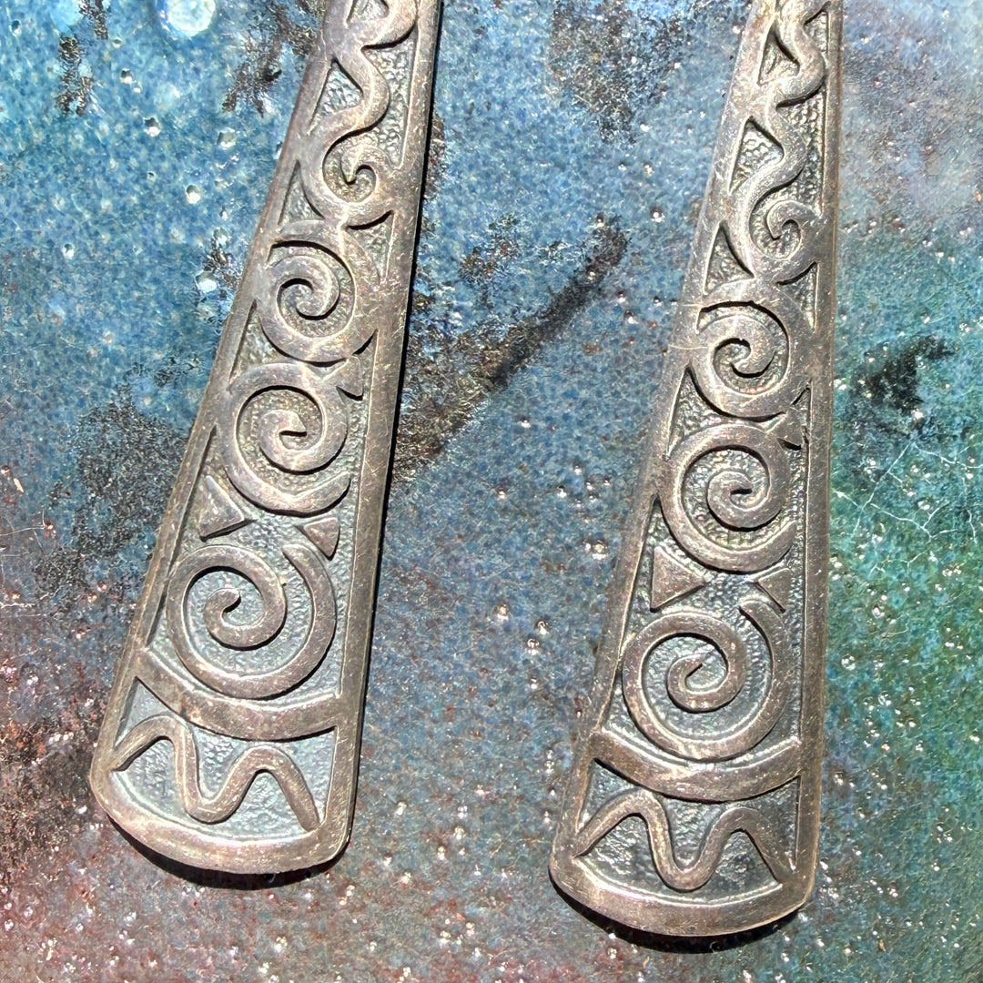 Vintage Native American Sterling Silver Overlay Pierced Earrings