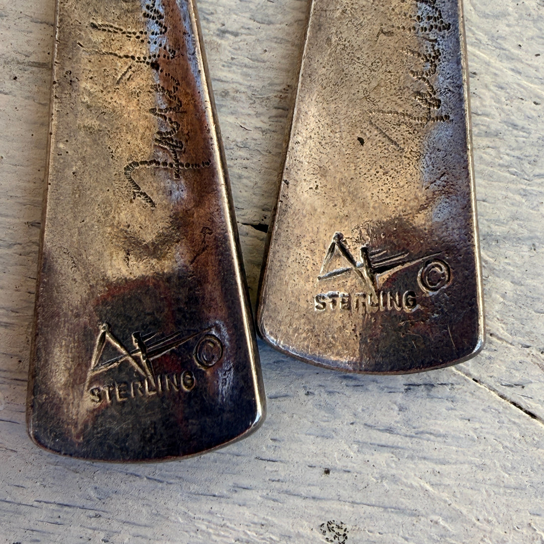 Vintage Native American Sterling Silver Overlay Pierced Earrings