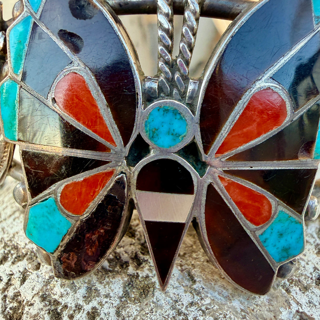 Sterling Silver Zuni Inlay Butterfly Cuff Bracelet