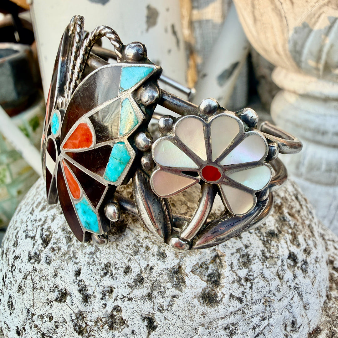 Sterling Silver Zuni Inlay Butterfly Cuff Bracelet