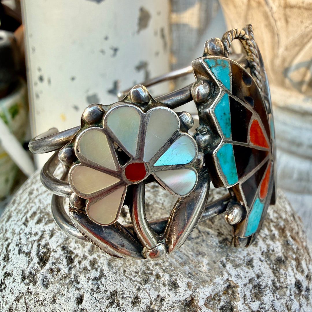 Sterling Silver Zuni Inlay Butterfly Cuff Bracelet