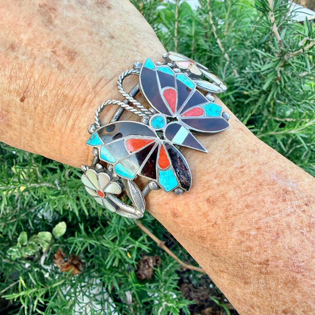 Sterling Silver Zuni Inlay Butterfly Cuff Bracelet