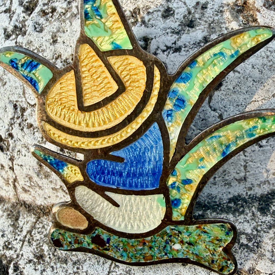 Vintage Mexican Guilloche Enamel Agave Harvester  Pin Sterling Silver