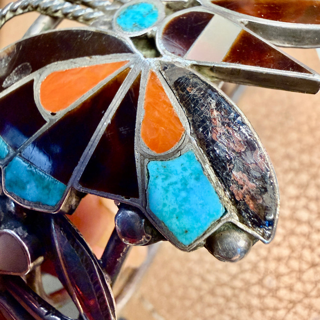 Sterling Silver Zuni Inlay Butterfly Cuff Bracelet