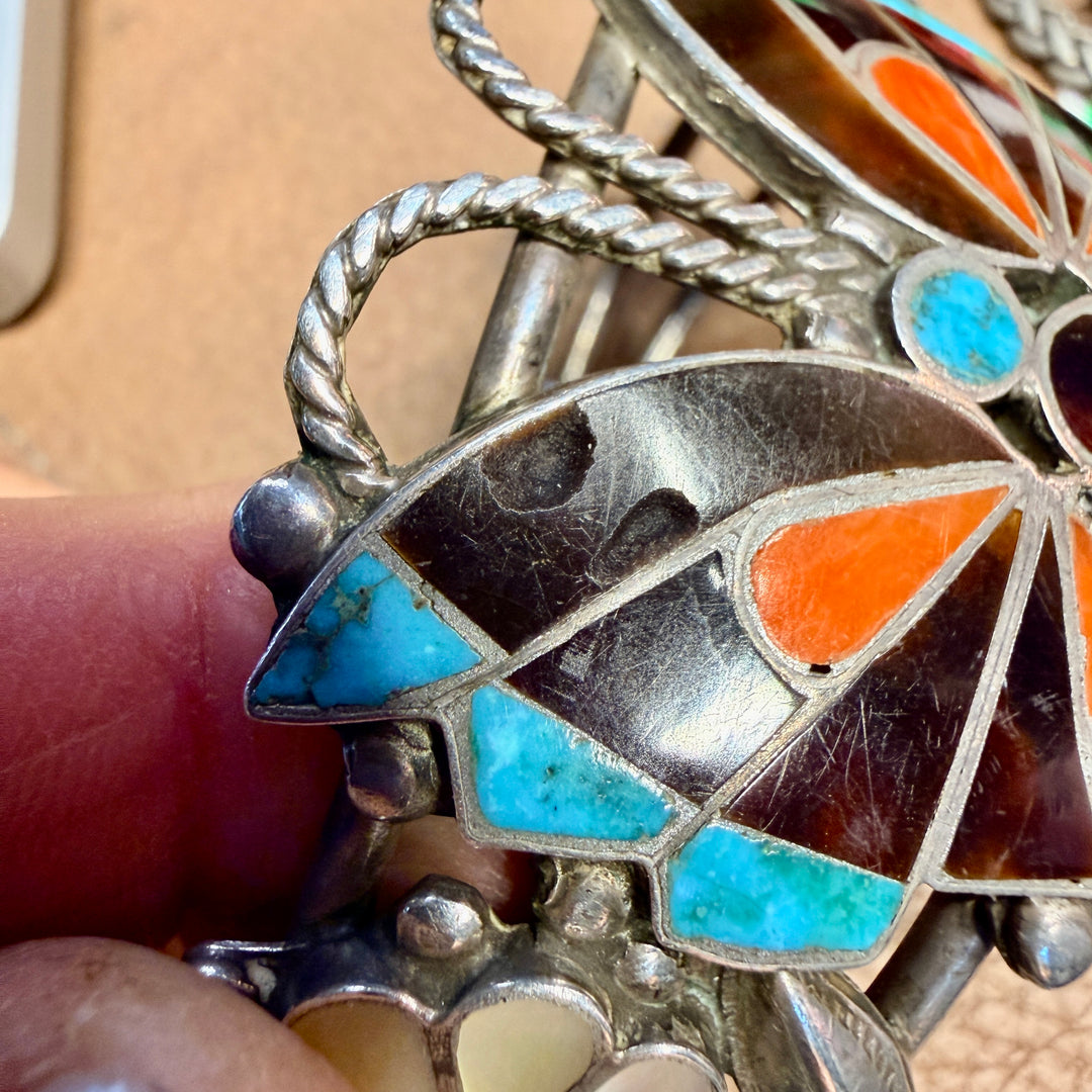 Sterling Silver Zuni Inlay Butterfly Cuff Bracelet