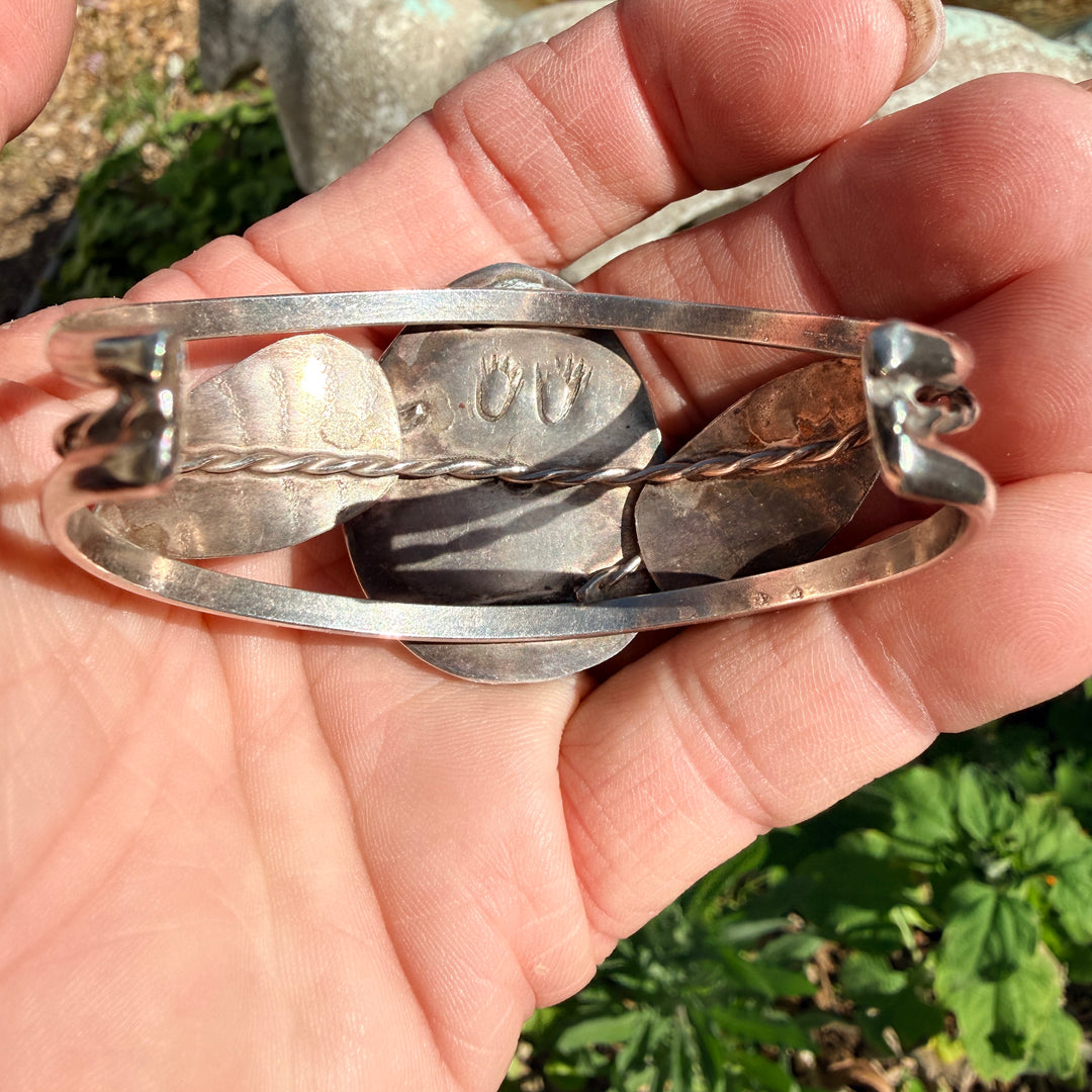 Vintage Signed Navajo Cuff Bracelet Turquoise & Sterling Silver