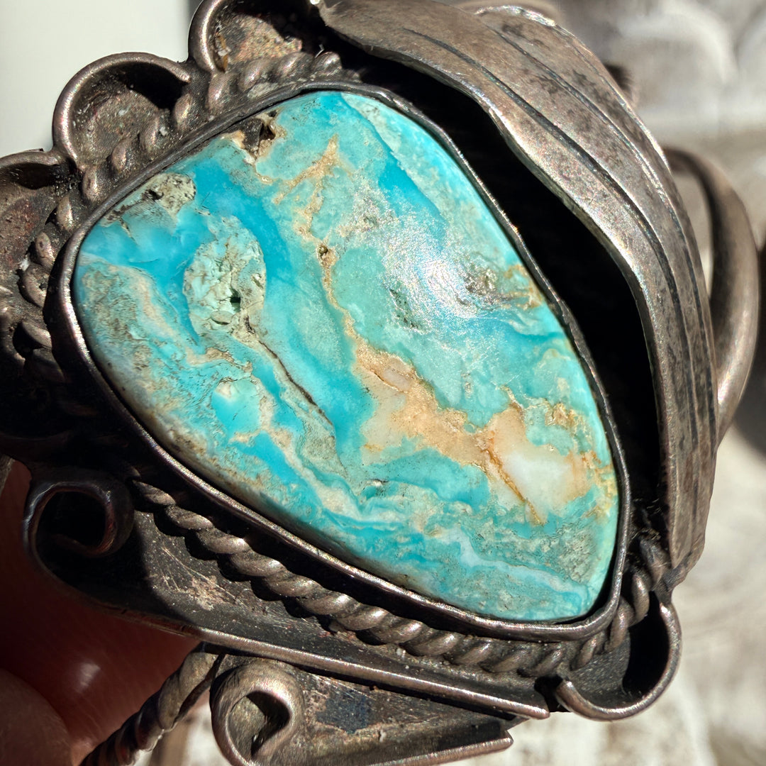 Vintage Navajo Sterling Silver & Turquoise Cuff Bracelet