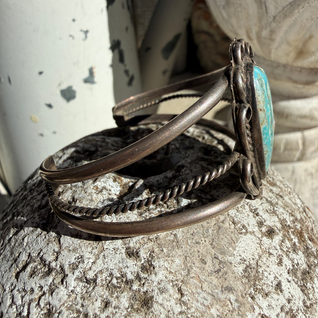 Vintage Navajo Sterling Silver & Turquoise Cuff Bracelet