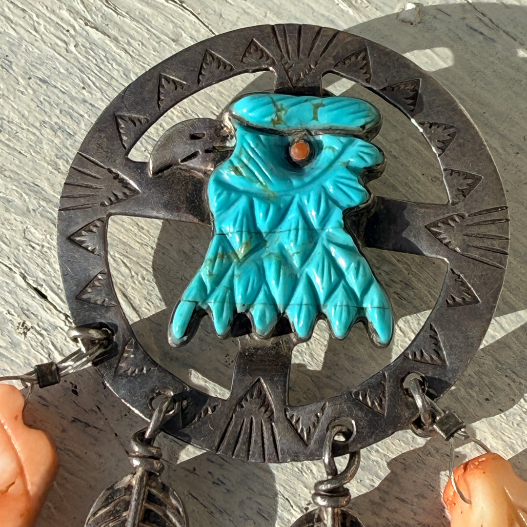 Navajo Medicine Wheel Eagle Pendant Sterling Silver Turquoise