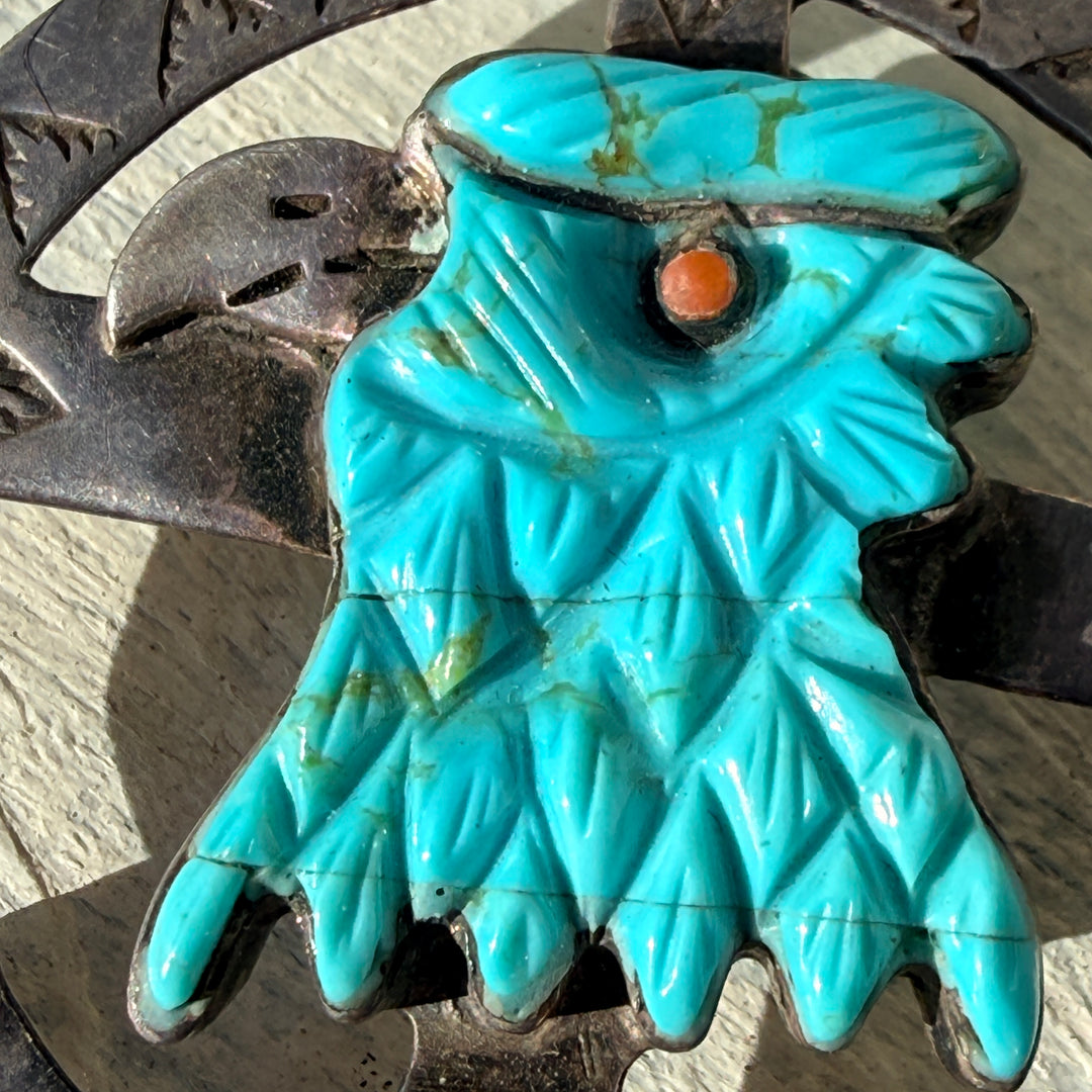 Navajo Medicine Wheel Eagle Pendant Sterling Silver Turquoise