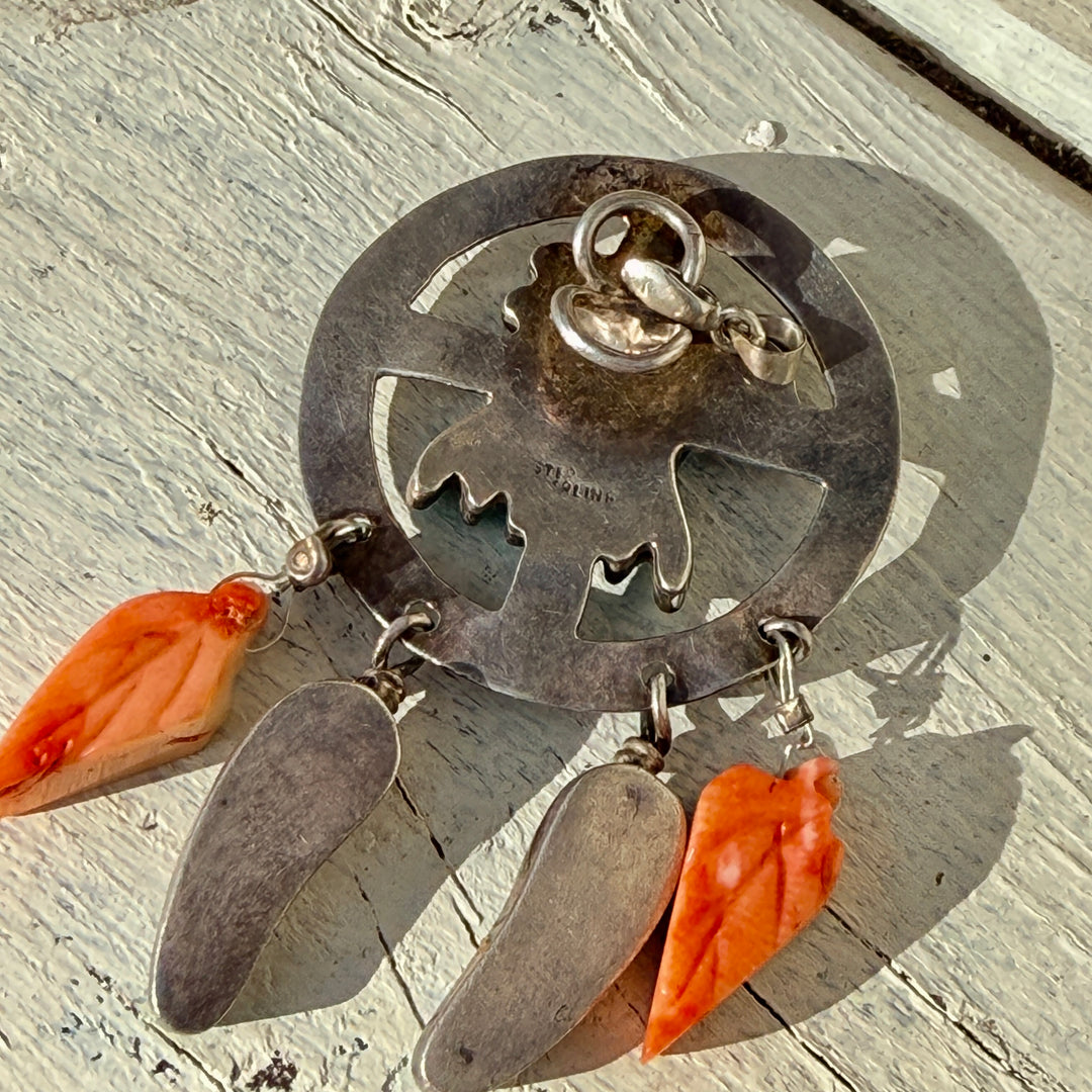 Navajo Medicine Wheel Eagle Pendant Sterling Silver Turquoise