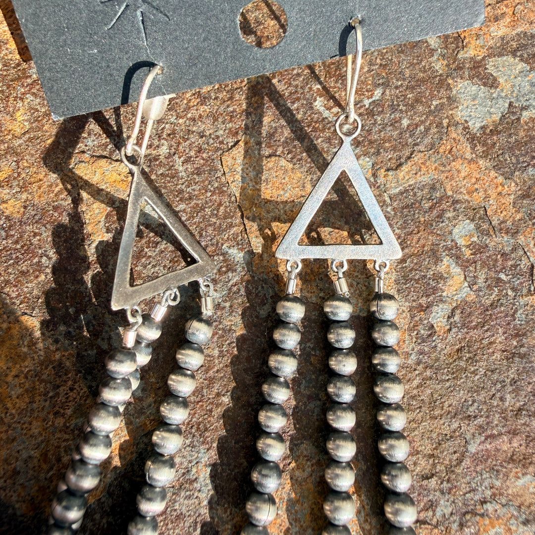 Native American Made Sterling Silver Pearls Rain Cloud Pierced Earrings